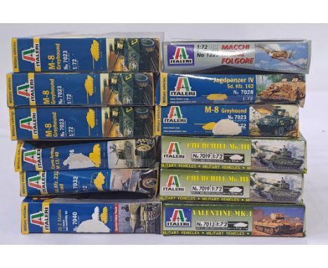 Italeri a mixed boxed model kit mainly tanks and similar group, of 1/72 scale tanks to include No.23 M-8 Greyhound, No.7019 C