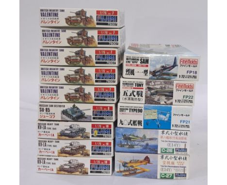 Fujimi &amp; FineMolds a mixed boxed model kit group of 1/72 scale tanks and planes to include Fujimi 76007 British Infantry 