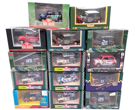 Corgi, a boxed Mini group (Mini Mania and similar) to include 04437 Mighty Minis Racing Car No.76 "Stewart Jenner" and others
