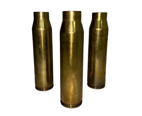 Falklands War three used 30mm AFV brass shell cases bfrom fired ammunition. Fired by Scott Ward (LCoH), Scimitar Commander, t
