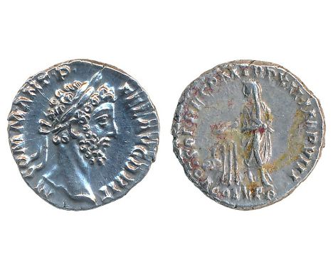 Commodus (AD 186) AR denarius. Obverse: M COMM ANT P FEL AVG BRIT, laureate head right. Reverse: VOT SOL DEC P M TR P XI IMP 