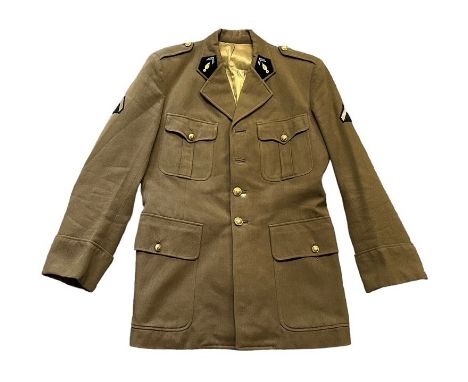 1960’s Khaki Army Tunic, four buttons to front with shoulder buttons. MANUCENTRE DECAZEVILLE 1964 label to inside, 9280 M P.M
