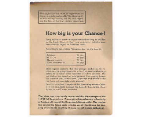 'How Big is Your Chance?' Second World War German Airborne Propaganda leaflet. Two-sided rocket mail&nbsp; leaflet, front lin