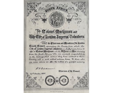 Two large City of London Imperial Volunteers ‘Welcome Home’ tribute addresses, Four City of London Imperial Volunteers group 