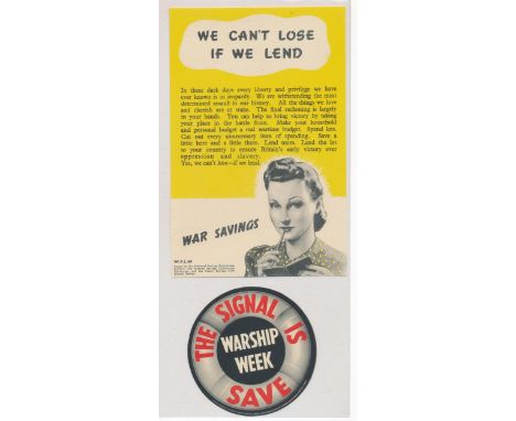 Selection of British Second World War Propaganda leaflets, to include; ‘We Can’t Lose If We Lend’ War Savings Leaflet, The Si