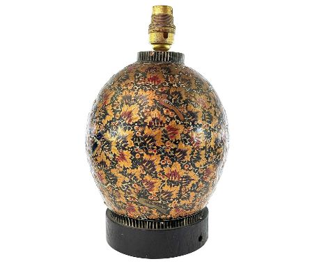 A Persian lacquered table lamp base, mid 20th century, height 23cm, width 15cm.