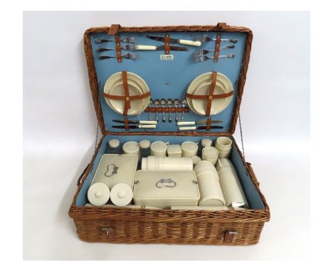 A vintage Coracle wicker picnic basket set for six, approx. 62 pieces, basket 600mm wide
