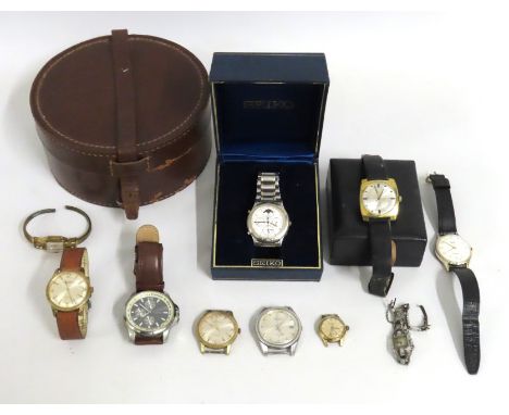 A quantity of vintage wristwatches including Seiko, Smiths, Euromatic, Citron & a leather collar case