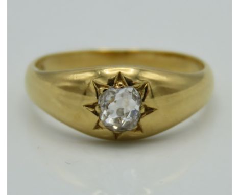 A yellow metal Romany ring set with 0.33ct of diamond, tests electronically as 18ct gold, 3.9g, size M