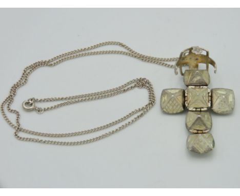 A silver masonic orb & 255mm long chain, 15.5g