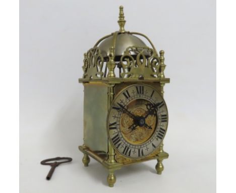 A brass lantern clock by Mappin & Webb, French movement stamped 2033, 228mm tall