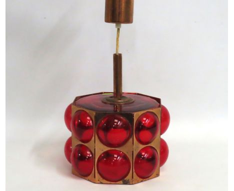 A retro 1960's Swiss Temde pendant red glass light fitting, lamp shade 250mm at widest x 165mm tall