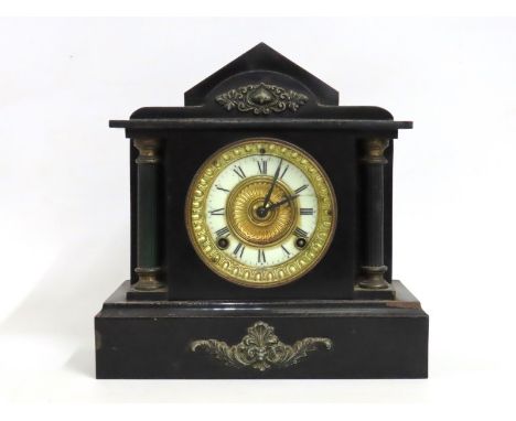 A c.1900 architectural steel Ansonia mantel clock, 295mm tall