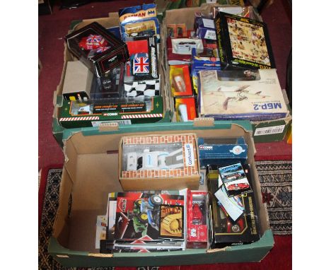 Three boxes of mixed diecast vehicles and accessories to include Corgi