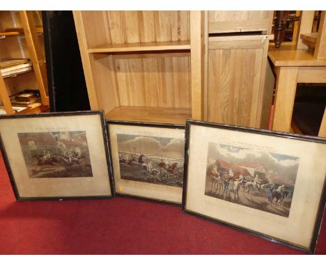 After Henry Alken - a set of four steeplechase prints from the First Steeplechase in record series at Ipswich, each in Hogart