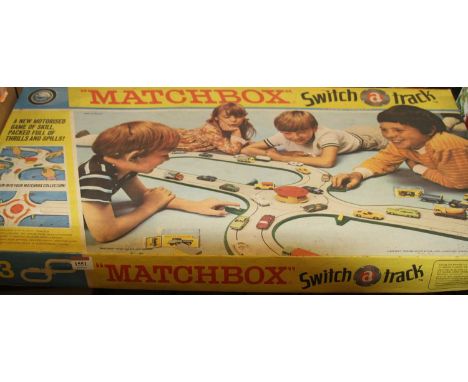 An incomplete Matchbox Switch A track M-3 gift set housed in the original packaging