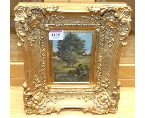 20th century school - A parkland landscape, oil on panel, 12 x 8cm