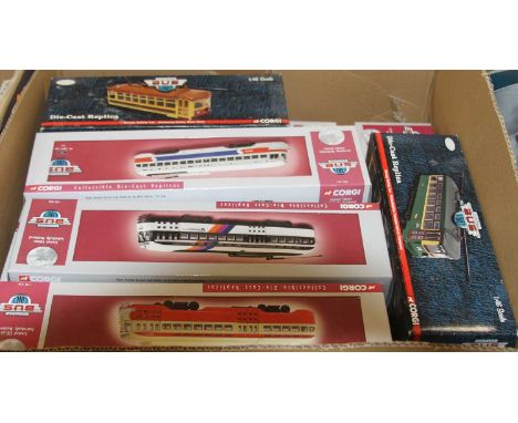 A quantity of Corgi 1/50 scale vintage bus line diecast vehicles, to include a limited edition PCC car New Jersey transit