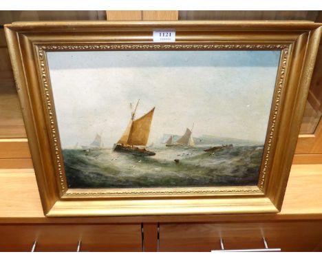 George Knight (fl.1872-1892) - Seascape with sailing boats in a swell, oil on canvas, signed lower left, 24 x 34cmSome dirt m