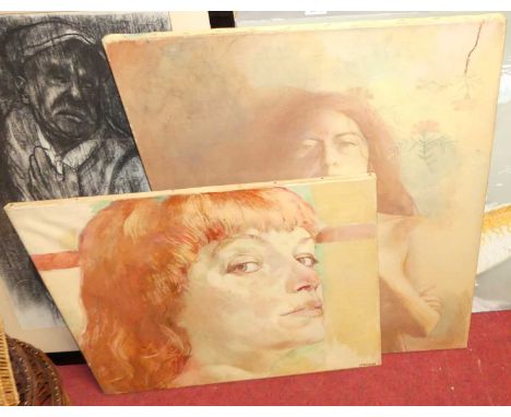 Ian McGuagan - half-length portrait study of a female nude, oil on canvas, 76 x 58cm; together with one other by the same han