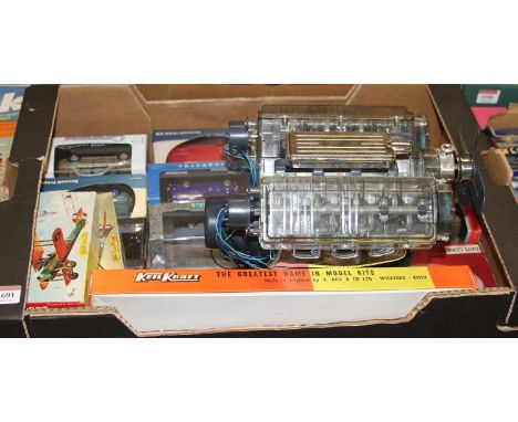 A quantity of mixed diecast together with a Revell plastic kit built model of a rotary engine and quantity of Keelcraft and R