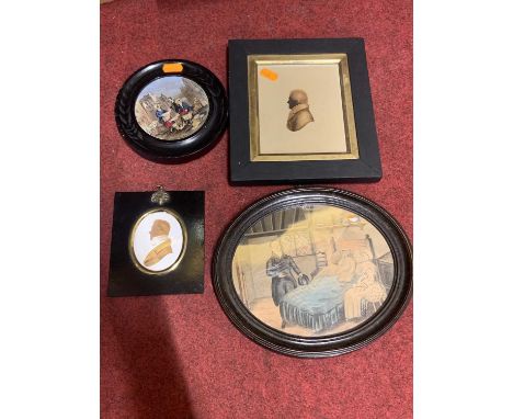 Mixed lot to include a 19th century profile portrait silhouette, annotated verso, 13 x 11cm; together with one other portrait