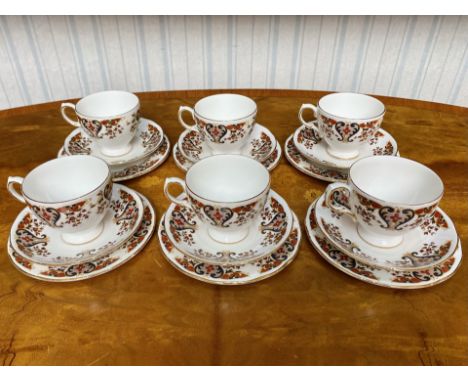 Colclough Tea Set of Six Trios of Cups, Saucers and Side Plates.  Pattern No. 8525.