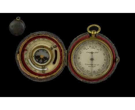 F. Darton &amp; Co London Pocket Sized Combined - Compensated Compass and Barometer, In Travellers Carrying Leather Case. c.1