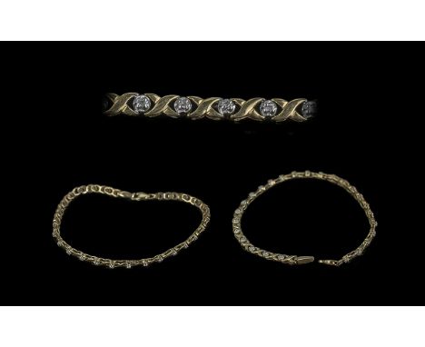9ct Gold Diamond Set Bracelet, fully hallmarked, set with 12 round cut diamond chips.