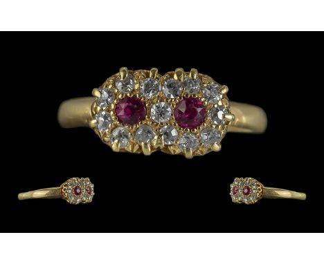 Antique Period Ladies Superb Quality &amp; Exquisite 18ct Gold Ruby &amp; Diamond Set Dress Ring.  Marked 18ct to interior of