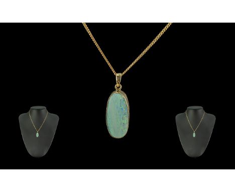 Ladies 9ct Gold - Attractive Opal Set Pendant and Chain. Both with Full Hallmark, Opal of Good Colours. Weight 4.2 grams. Len