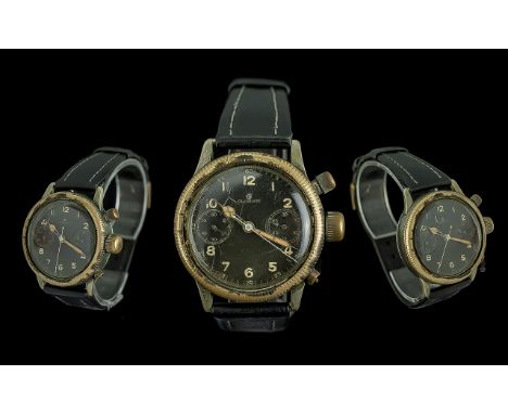 German World War II Military Glashutte Tutima Luftwaffe Chronograph Wrist Watch. c.1941. Ref No to Back Cover 206304. Feature