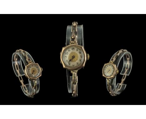 Rolex Antique 9ct Gold Watch. Circa 1920s Ladies Rolex watch with manual wind jeweled movement in a fully hallmarked W&amp;D 