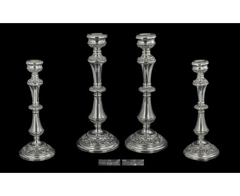 Elizabeth II Sterling Silver Pair of Candlesticks - Hallmark Birmingham 1962. Maker B and Co. Each Candlestick Stands 10.5'' 
