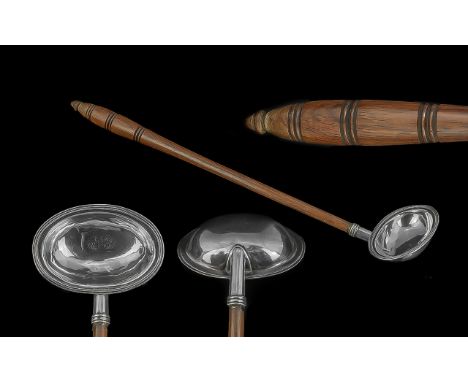 George III Tody Ladle With Satinwood Handle and Sterling Silver Bowl, Of Pleasing Proportions. Hallmark London 1805, Makers M