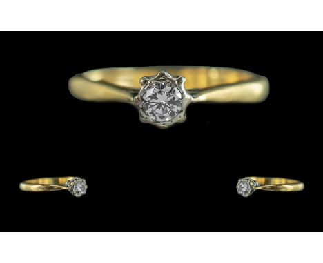 18ct Gold Pleasing Single Stone Diamond Set Ring, marked 18ct to shank.  The round faceted diamond of good colour and clarity