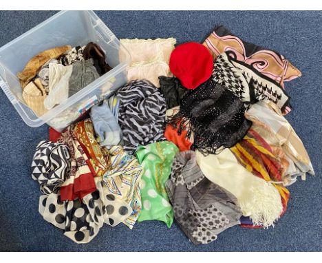 Box of Assorted Vintage Ladies Scarves, Silks &amp; Fabric,  including Alexon, Richard Allan, Gil de Losne Paris, Nina Ricci,