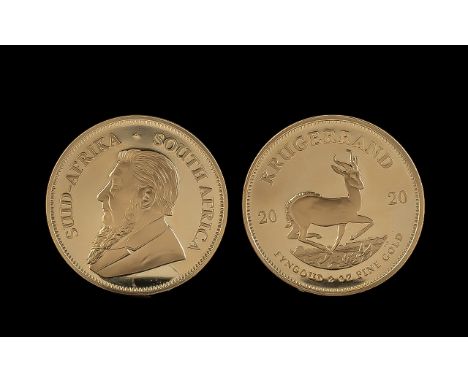 South Africa Proof Struck 2 oz Gold Krugerrand - Date 2020. Weight 67.86 grams. Proof Stuck - Mint Condition. 