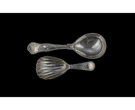 Caddy Spoon &amp; Antique Silver Interest. A Collection of 2 Georgean Silver Caddy Spoons. Very nice examples but unclear hal
