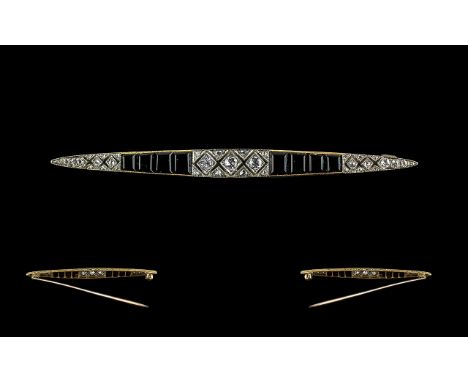 Art Deco Period 1930's Superb 18ct Gold and Platinum Diamond and Sapphire Set Stylish Stick Brooch, Ornate Settings. Not Mark