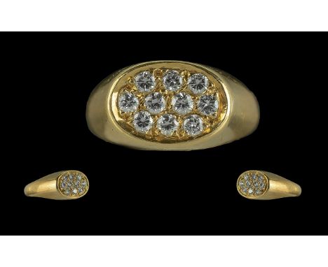 Ladies 18ct Gold - Quality Diamond Set Cluster Ring, marked 750 to interior of shank.  The ten small round diamonds of excell
