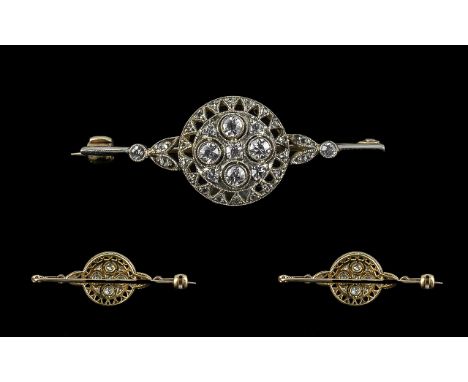 Art Nouveau Superb Quality 15ct Gold &amp; Platinum Diamond Set Small Brooch, of exquisite and delightful proportions.  The f
