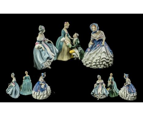 Royal Doulton Trio of Handpainted Porcelain Figures (3), comprises 1.  'Alice' HN3368,  2.  'The Suitor' HN2132,  3.  'Southe