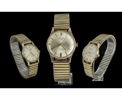 Rotary - Gents 17 Jewels Incabloc 9ct Gold Cased Mechanical Wind Wrist Watch with Gold on Steel Expanding Watch Bracelet. The