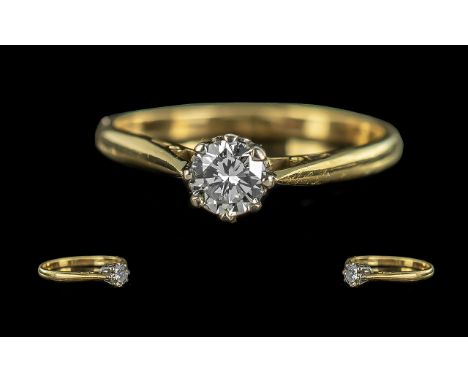 Ladies - Excellent Quality 18ct Gold Single Stone Diamond Set Ring. Full Hallmark to Interior of Shank. The ROund Brilliant C