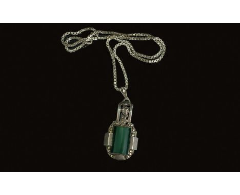 Art Deco Silver Pendant, circa 1930's, stamped sterling silver, fitted with a faux glass jade coloured stone, with a silver c