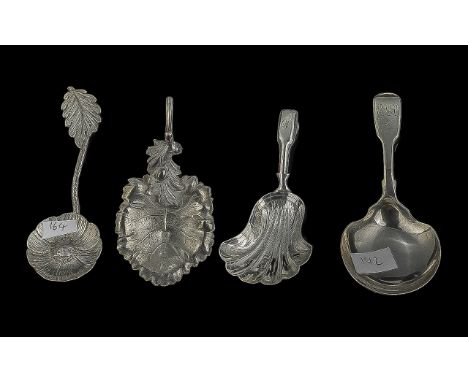 Caddy Spoon &amp; Antique Silver Interest. A Collection of 4 Victorian Silver Caddy Spoons comprising 2 with Birmingham hallm