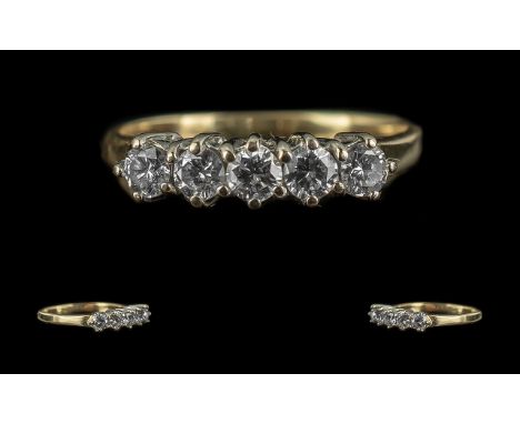 Ladies 18ct Gold - Pleasing 5 Stone Diamond Set Ring. Full Hallmark to Interior of Shank. The Five Round Brilliant Cut Diamon