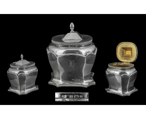 Edwardian Period Superb Quality Sterling Silver Lidded Tea Caddy of Pleasing Form. Marker Charles Harris, Hallmark Birmingham