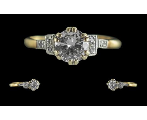 Antique Period 18ct Gold &amp; Platinum Set Diamond Dress Ring, marked 18ct and platinum.  The central round faceted diamond 